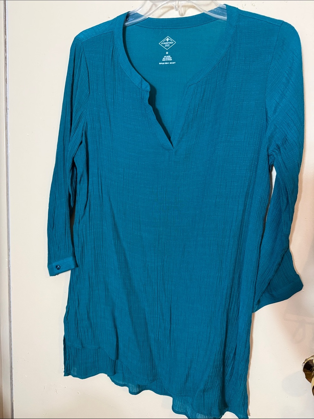 St. John's Bay Teal Long-Sleeve Split-Neck Tunic